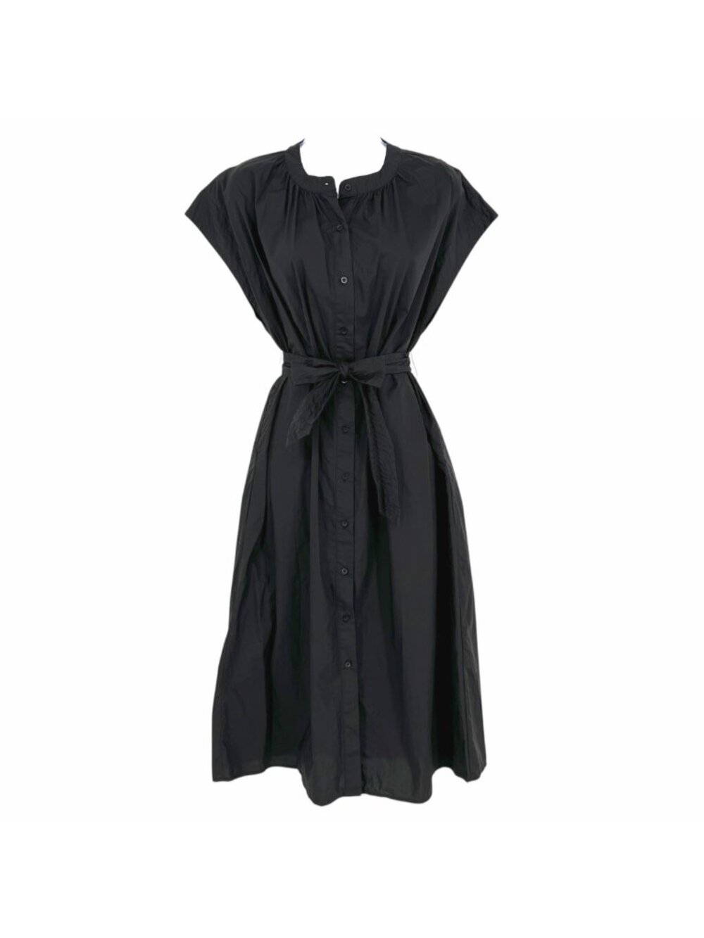 Deluc Cancela Poplin Cap Sleeve Shirt Dress Black Quiet Luxury Midi Size XS